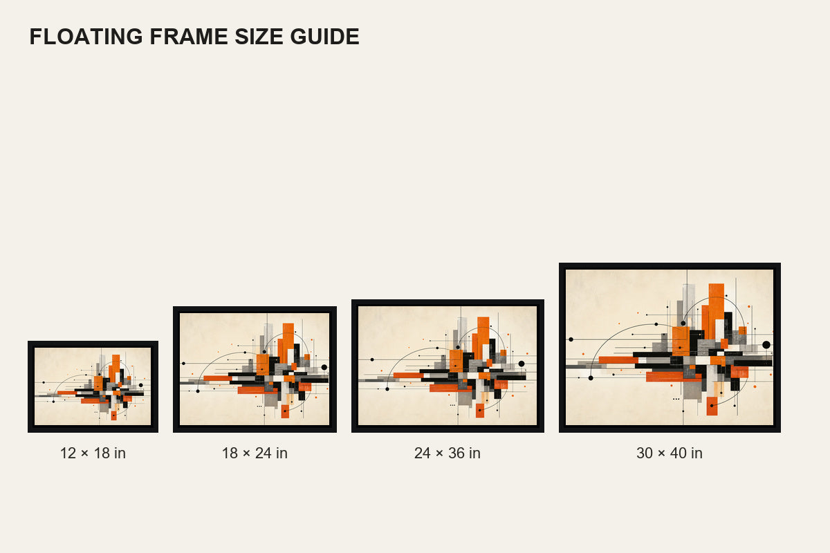 Modernist Geometric City Grid Floating Frame Wall Art - 06_size_comparison