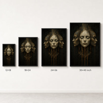Three Faces Dark Surreal Oil Wall Art floating frame wall art - 06