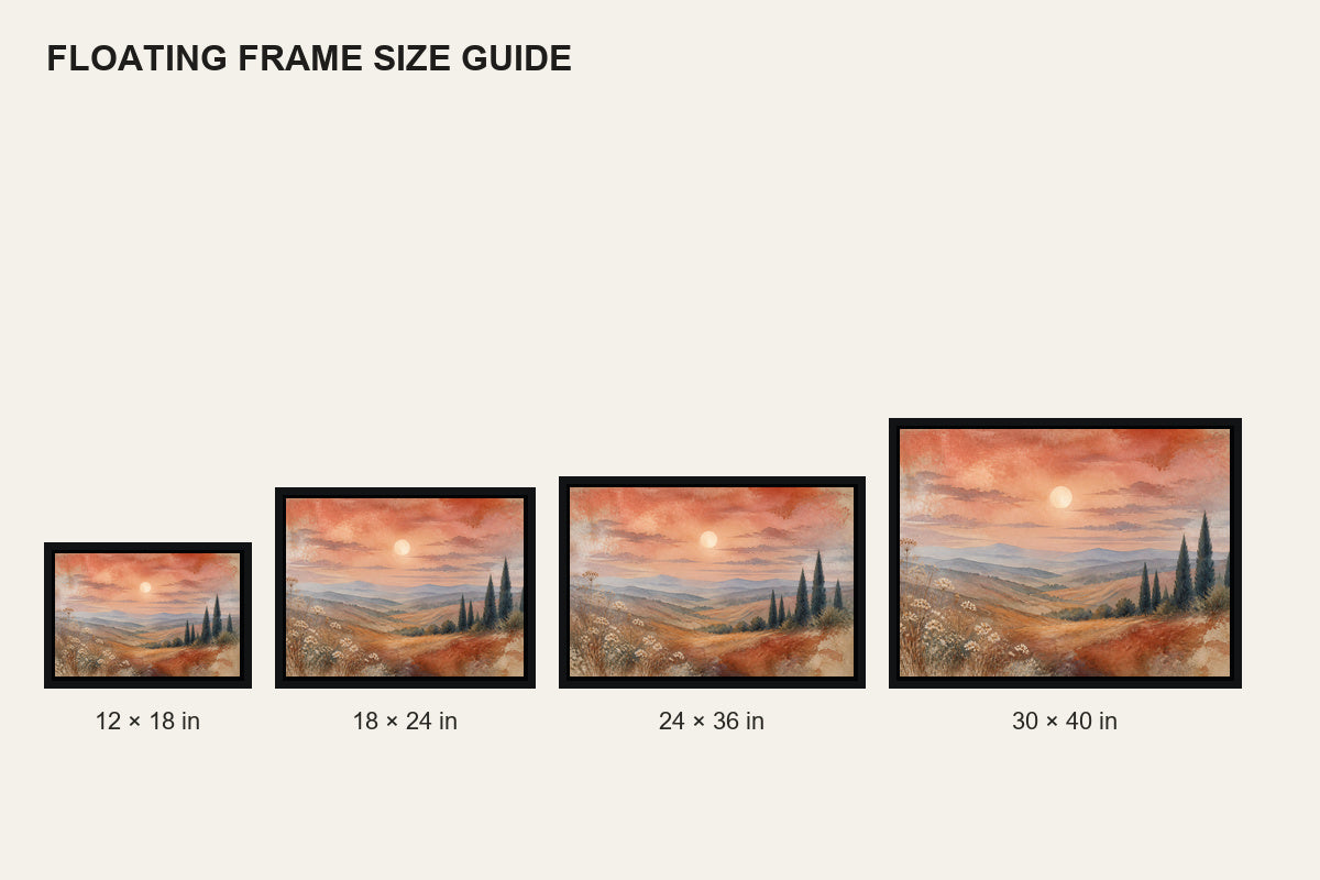 Tuscan Hills Watercolor Landscape Floating Frame Wall Art - 06_size_comparison