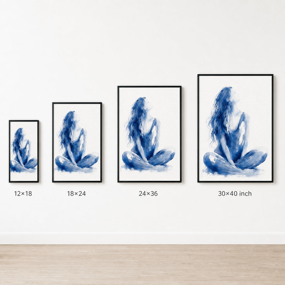 Blue Ink Seated Woman Abstract Wall Art floating frame wall art - 06