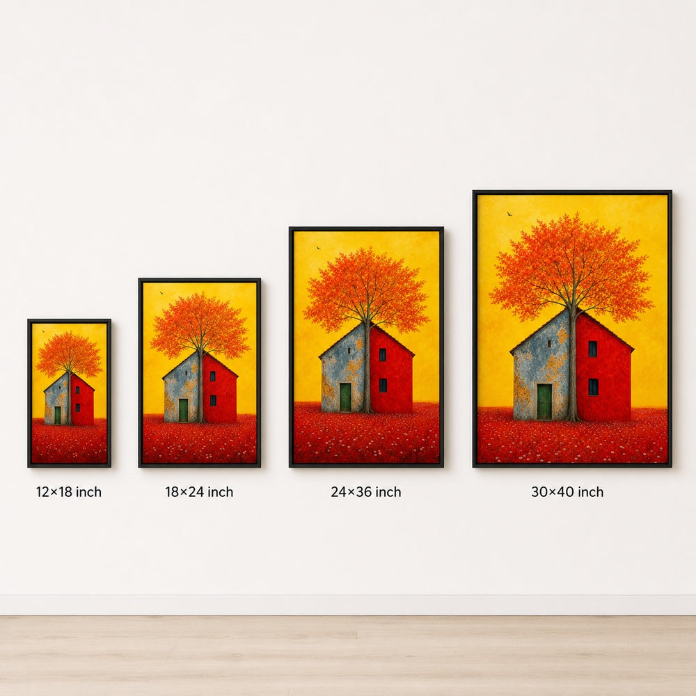 Split House Tree Yellow Sky Wall Art floating frame wall art - 06
