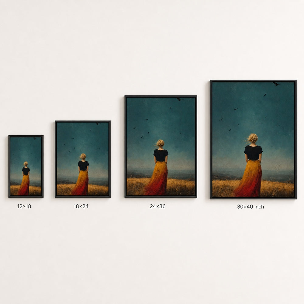 Blonde Woman Gold Grass Teal Sky Wall Art floating frame wall art - 06