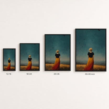Blonde Woman Gold Grass Teal Sky Wall Art floating frame wall art - 06