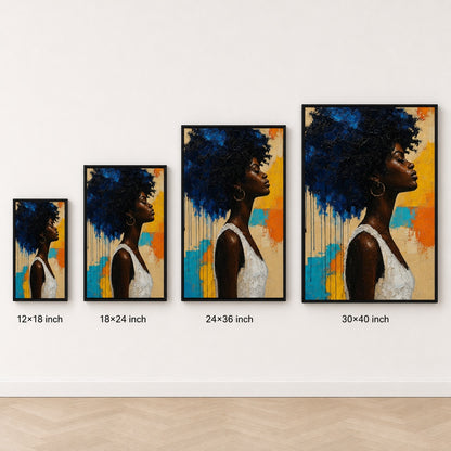Blue Afro Profile Impasto Portrait Wall Art floating frame wall art - 06