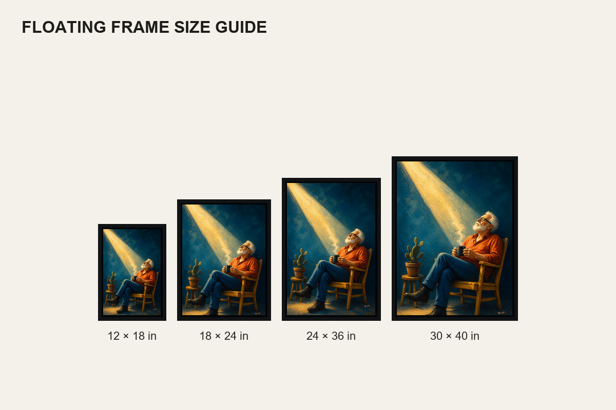Elderly Man in a Beam of Light Floating Frame Wall Art - 06_size_comparison