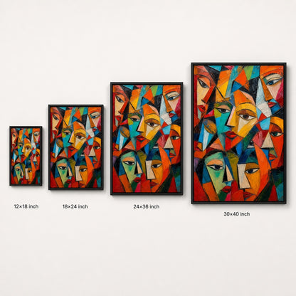 Fragmented Faces Cubist Impasto Wall Art floating frame wall art - 06