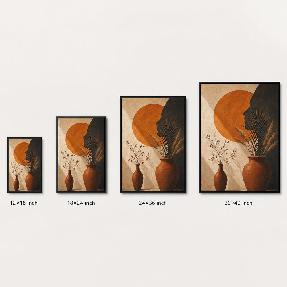 Boho Orange Sun Profile Vases Wall Art floating frame wall art - 06