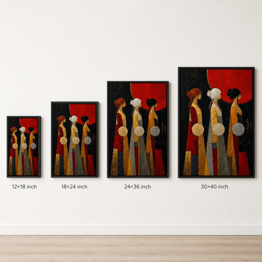Three Women Red Sun Abstract Wall Art floating frame wall art - 06