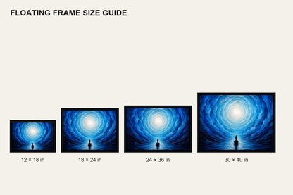 Blue Vortex Boat Journey Floating Frame Wall Art - 06_size_comparison