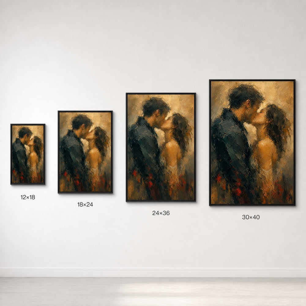 Abstract Kissing Lovers Palette Knife Wall Art floating frame wall art - 06