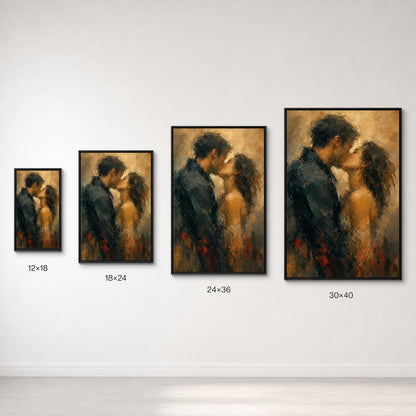 Abstract Kissing Lovers Palette Knife Wall Art floating frame wall art - 06