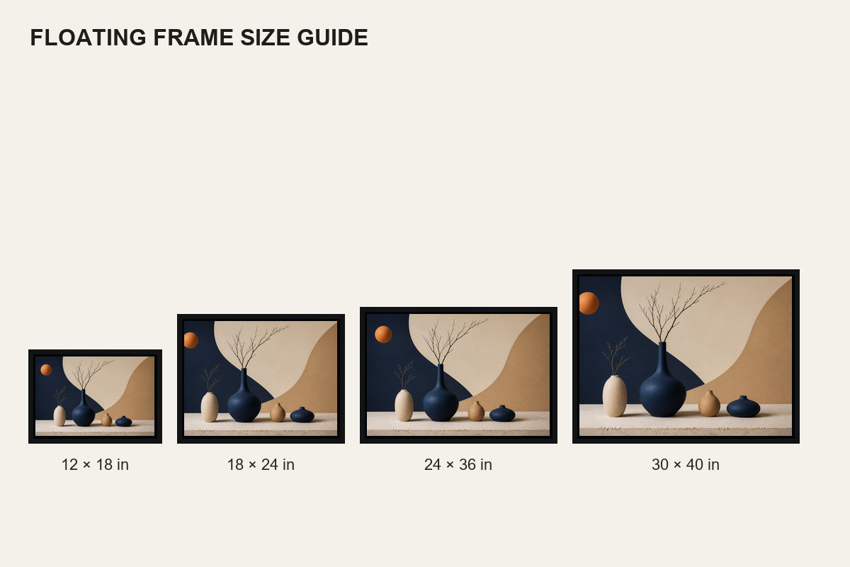 Modernist Ceramic Vase Still Life Floating Frame Wall Art - 06_size_comparison