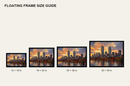 Boston Autumn Sunset Skyline Floating Frame Wall Art - 06_size_comparison