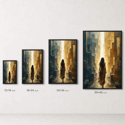 Woman Walking To Vertical Light Maze Wall Art floating frame wall art - 06