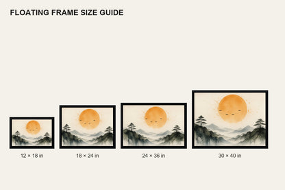 Amber Sun Pine Mountain Watercolor Floating Frame Wall Art - 06_size_comparison