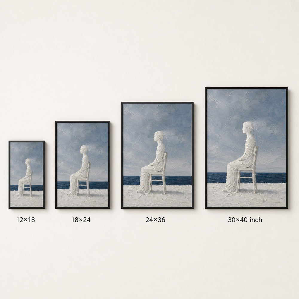 White Impasto Figure by the Sea Wall Art floating frame wall art - 06