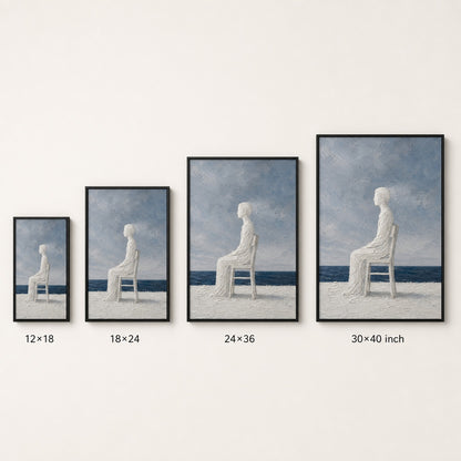 White Impasto Figure by the Sea Wall Art floating frame wall art - 06