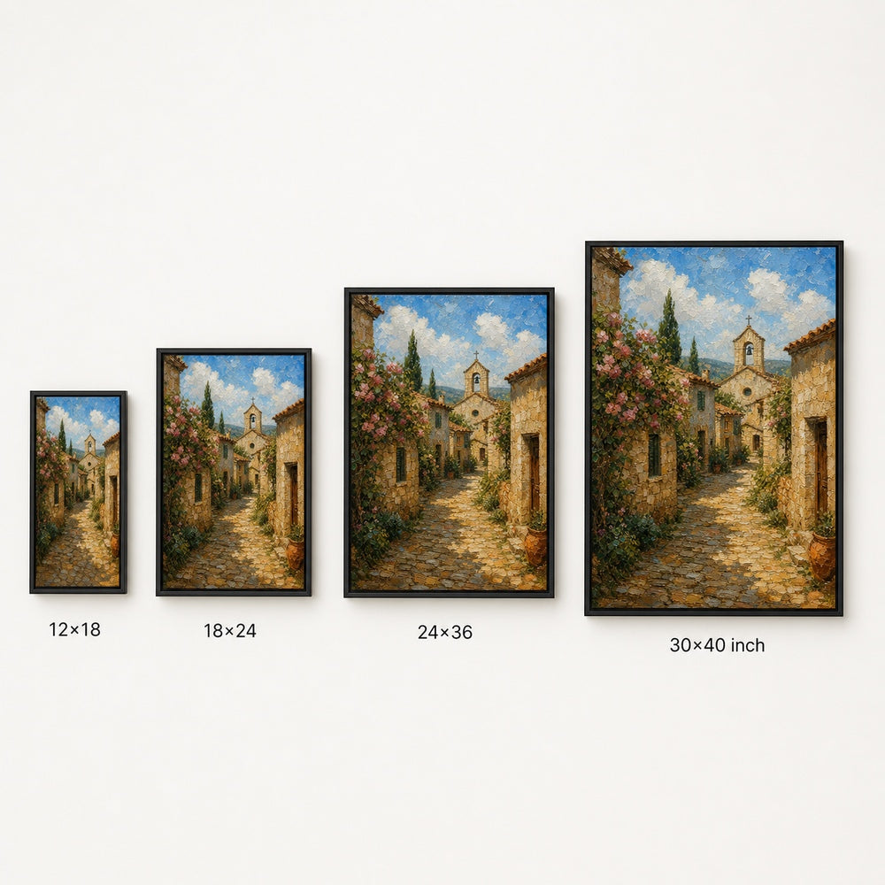 Sunny European Stone Village Impasto Wall Art floating frame wall art - 06