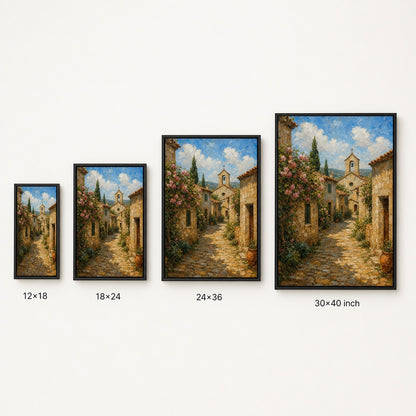 Sunny European Stone Village Impasto Wall Art floating frame wall art - 06