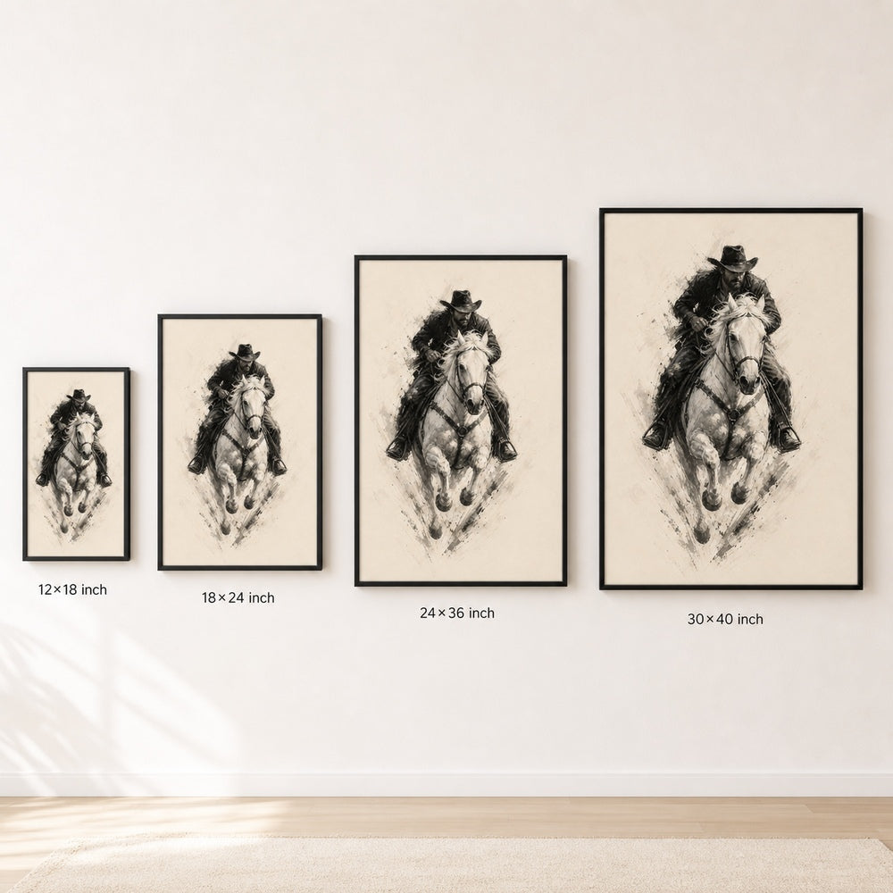 Minimal Black White Cowboy Horse Wall Art floating frame wall art - 06