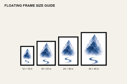Blue Ink Wash Mountain Floating Frame Wall Art - 06_size_comparison