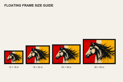 Left Facing Horse Brushstroke Floating Frame Wall Art - 06_size_comparison