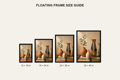 Three Ceramic Vases Floating Frame Wall Art - 06_size_comparison