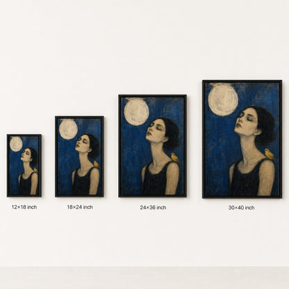 Moon Bird Woman Expressionist Portrait Wall Art floating frame wall art - 06