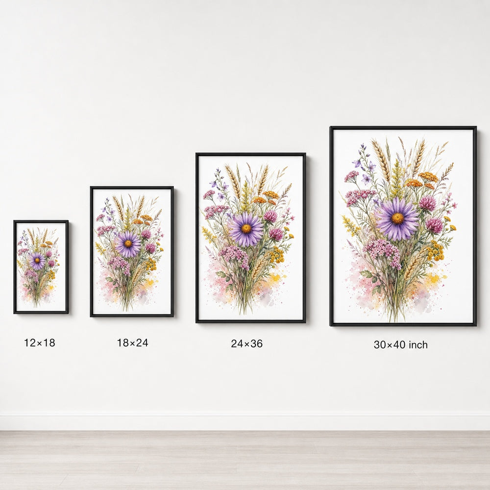 Purple Daisy Wildflower Watercolor Splash Wall Art floating frame wall art - 06