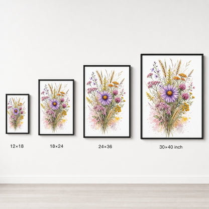 Purple Daisy Wildflower Watercolor Splash Wall Art floating frame wall art - 06