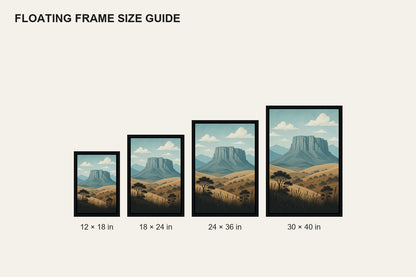 Blue Green Mesa Landscape Floating Frame Wall Art - 06_size_comparison