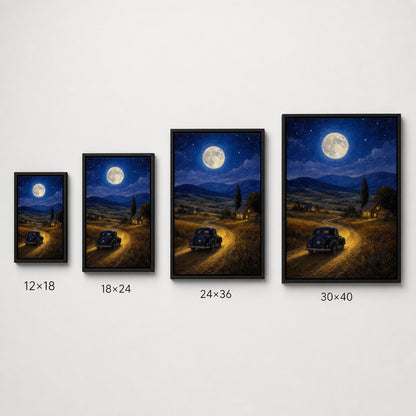 Country Night Full Moon Vintage Car Wall Art floating frame wall art - 06