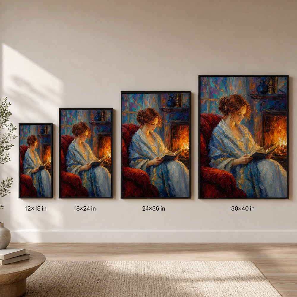 Reading Woman Fireplace Impasto Wall Art floating frame wall art - 06