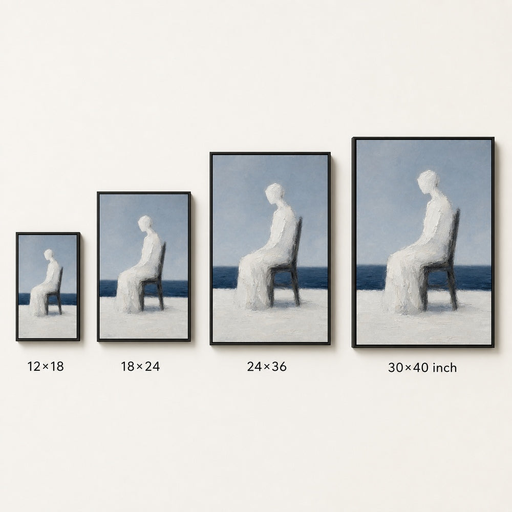 White Impasto Seated Figure Blue Horizon Wall Art floating frame wall art - 06