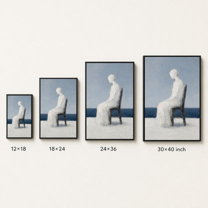 White Impasto Seated Figure Blue Horizon Wall Art floating frame wall art - 06