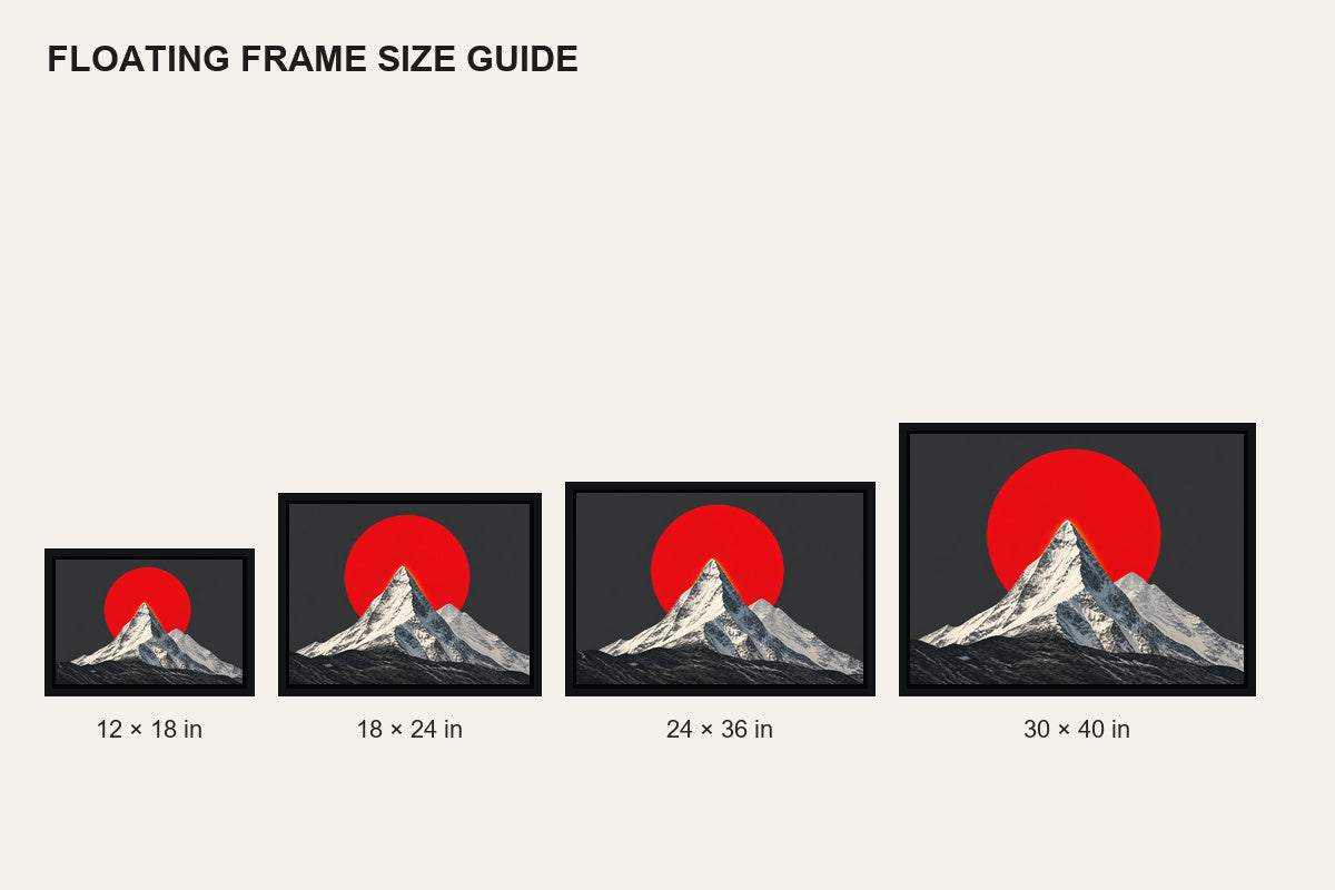 Red Sun Snow Mountain Floating Frame Wall Art - 06_size_comparison