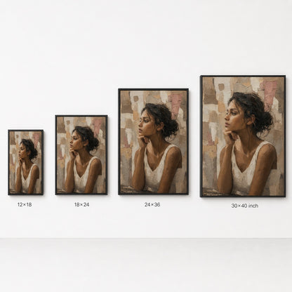 Abstract Thinking Woman Impasto Wall Art floating frame wall art - 06