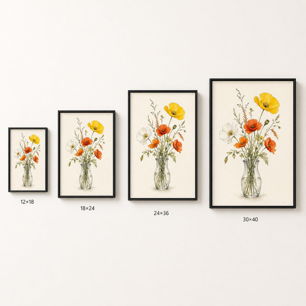Wildflowers Glass Vase Minimal Watercolor Wall Art floating frame wall art - 06