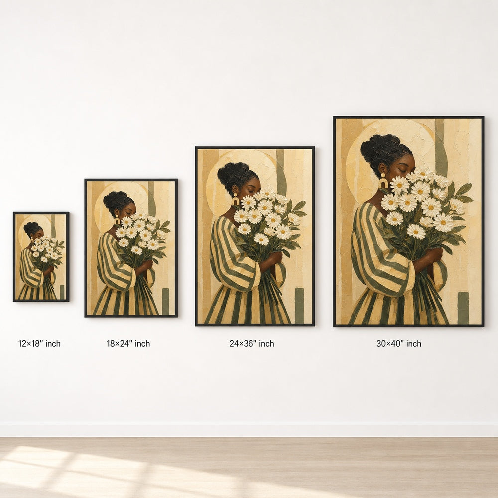 Black Woman Daisies Earthtone Poster Wall Art floating frame wall art - 06