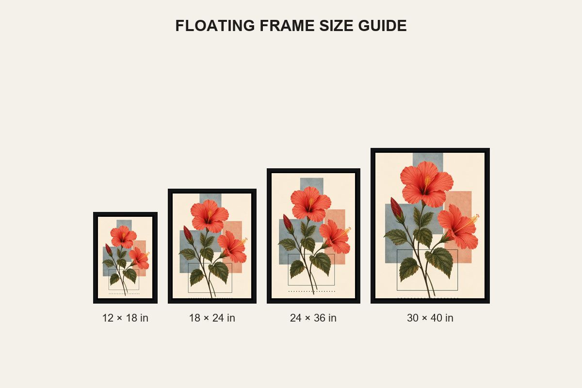 Hibiscus Geometric Collage Floating Frame Wall Art - 06_size_comparison