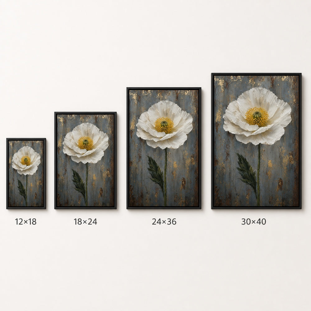 White Poppy Weathered Blue Wall Art floating frame wall art - 06