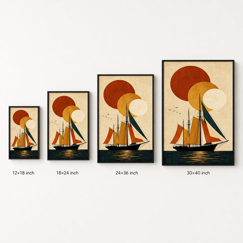 Black Sailboat Geometric Sun Poster Wall Art floating frame wall art - 06
