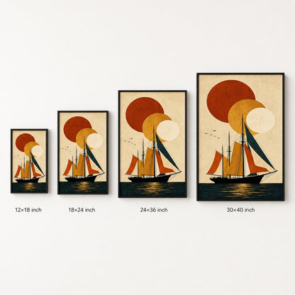 Black Sailboat Geometric Sun Poster Wall Art floating frame wall art - 06