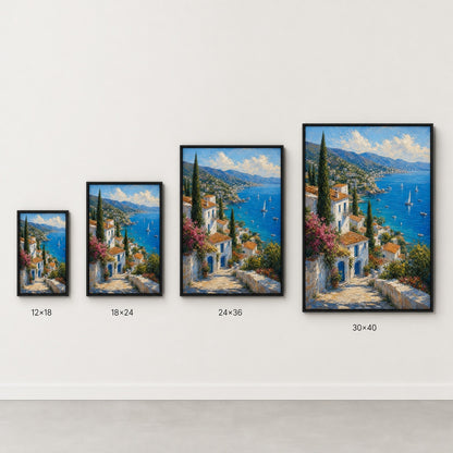 Mediterranean Coastal Village Impasto Wall Art floating frame wall art - 06