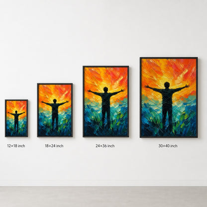 Silhouette Arms Open Sunset Turquoise Wall Art floating frame wall art - 06
