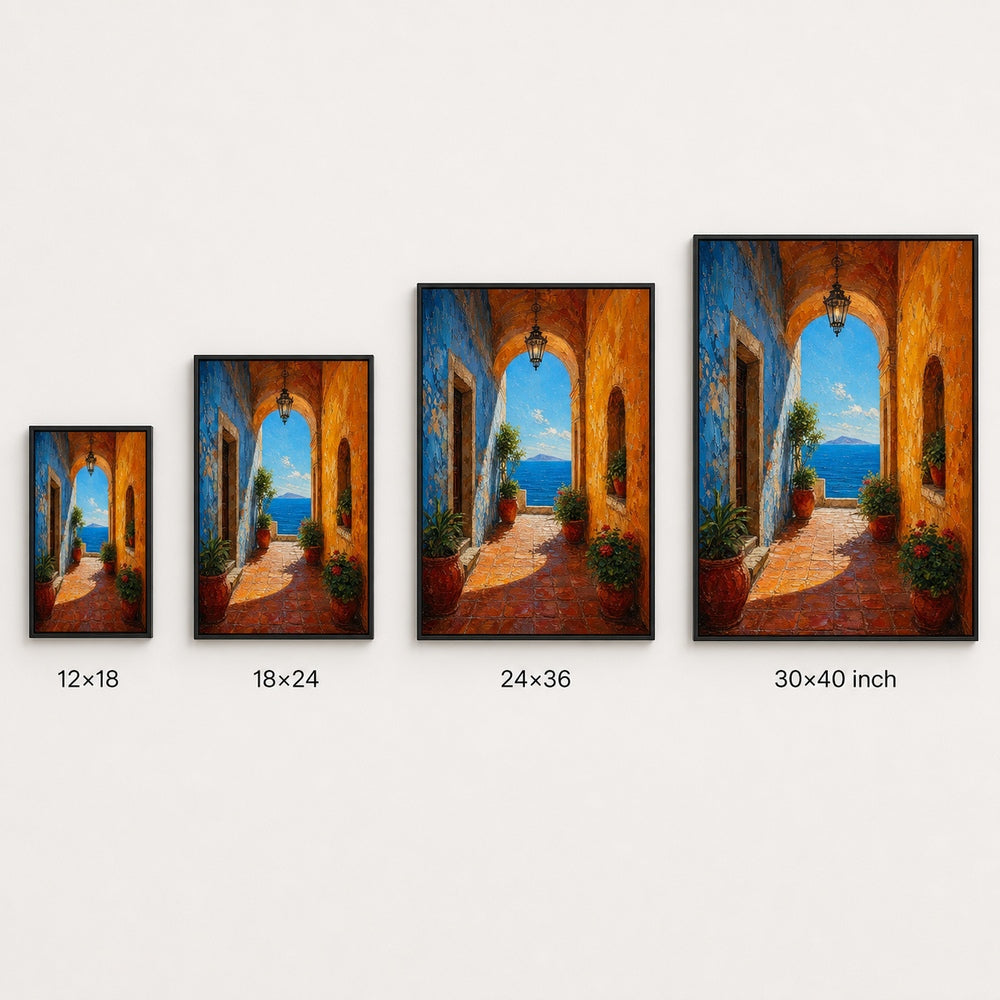 Mediterranean Arch Corridor Sea Impasto Wall Art floating frame wall art - 06