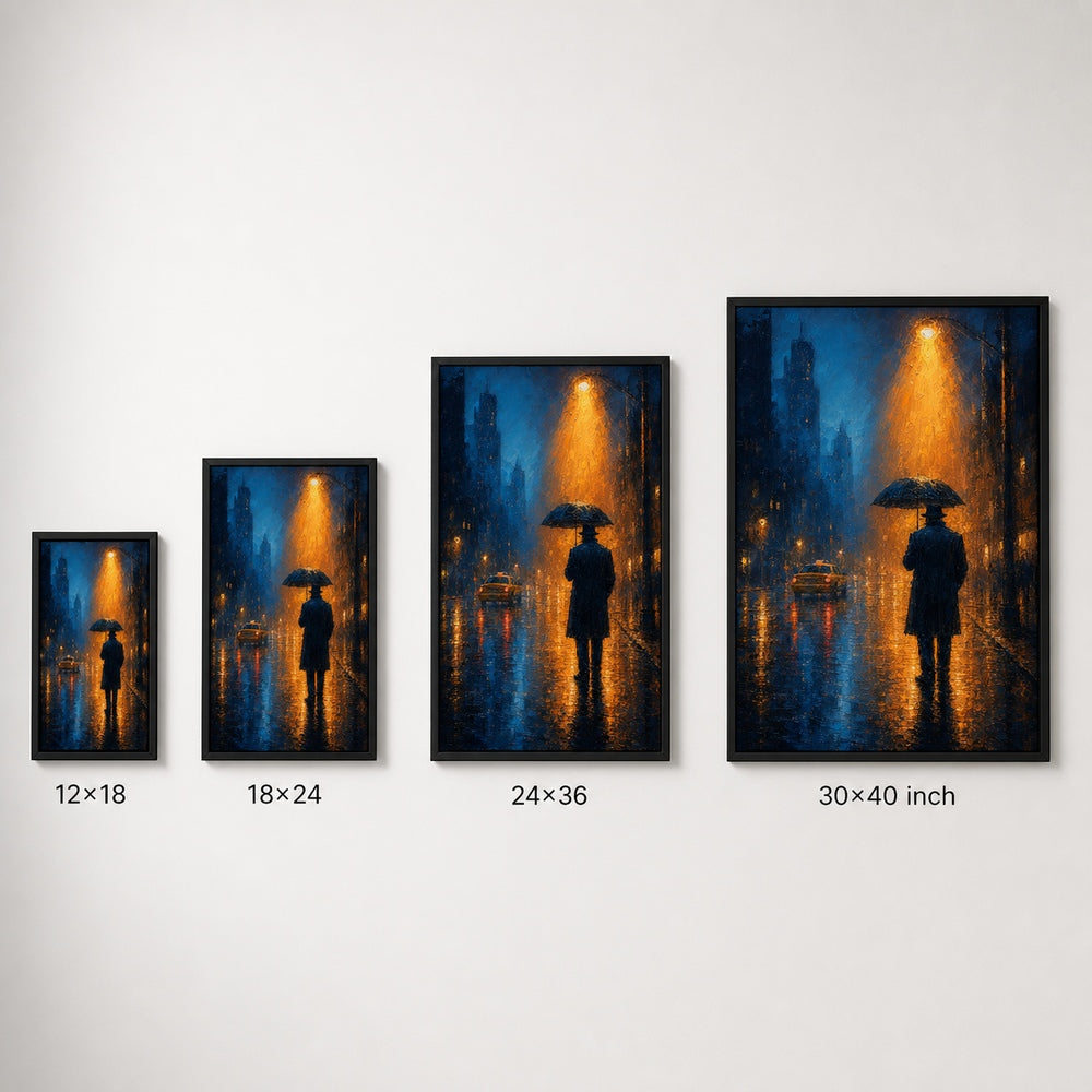 Rainy Night Umbrella Walker Wall Art floating frame wall art - 06