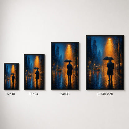 Rainy Night Umbrella Walker Wall Art floating frame wall art - 06