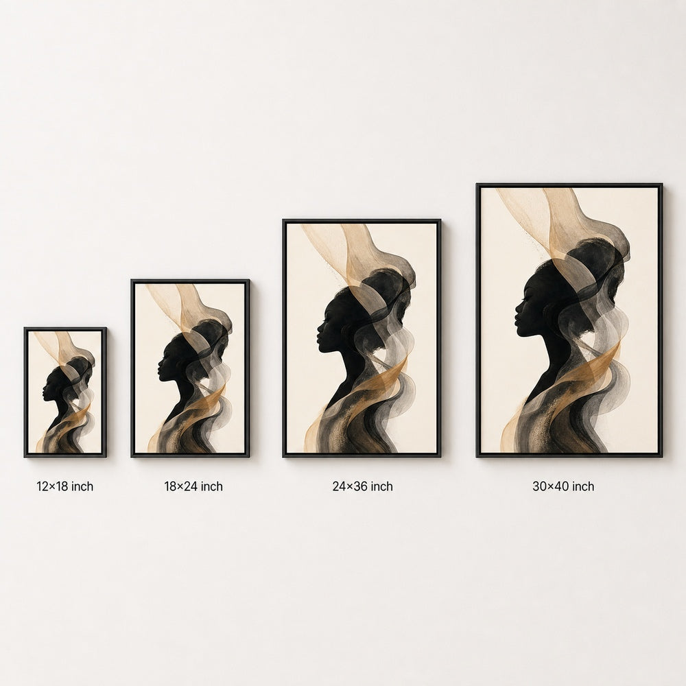 Black Female Profile Ribbon Abstract Wall Art floating frame wall art - 06