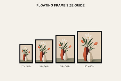 Geometric Vases Floral Arrangement Floating Frame Wall Art - 06_size_comparison
